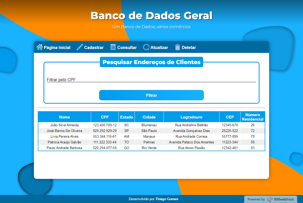 Captura da tela do site Banco de Dados Geral