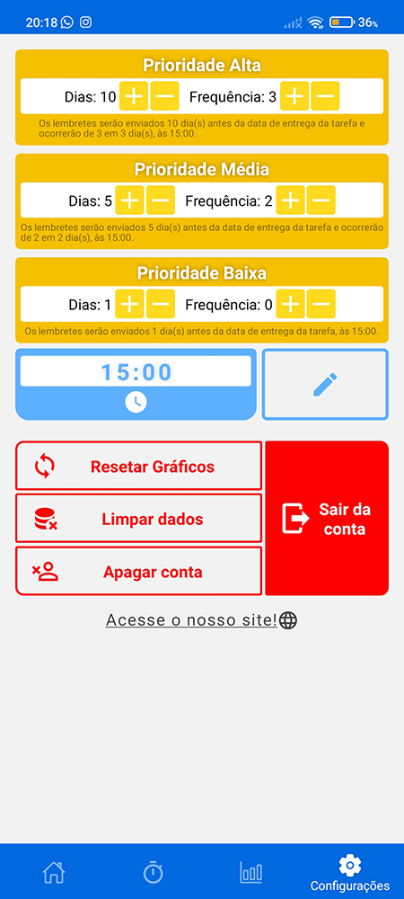 Captura da tela Configurações do aplicativo IsCool